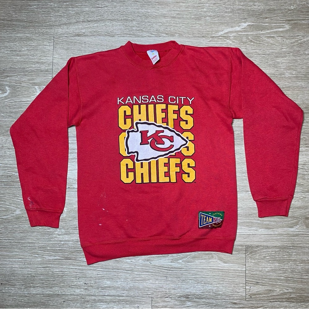 1990's Vintage Kansas City Chiefs NFL Sweatshirt Youth X-Large Red Pullover Boys